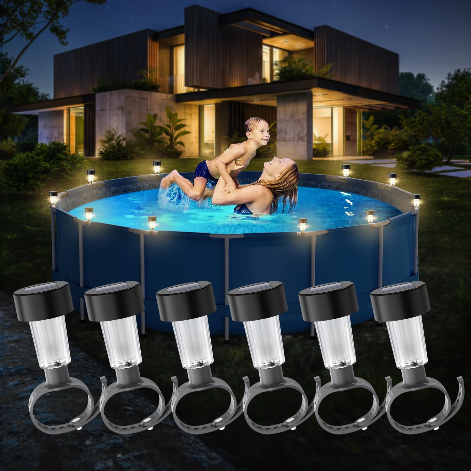 Pond Light Submersible - 6-паковок солнечного светильника для бассейна, рамка