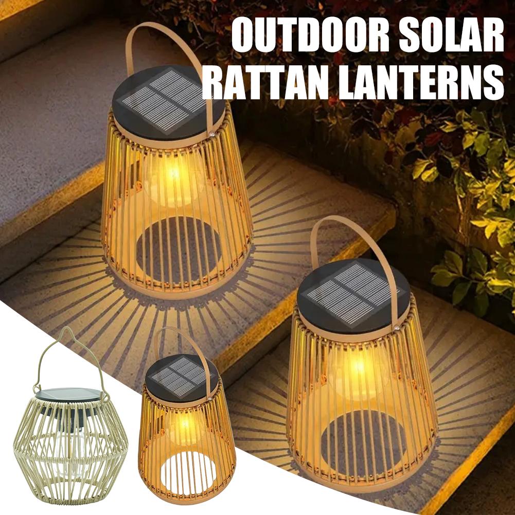 Outdoor Lighting Patio - Водонепроницаемый солнечный фонарь из ротанга IP65,
