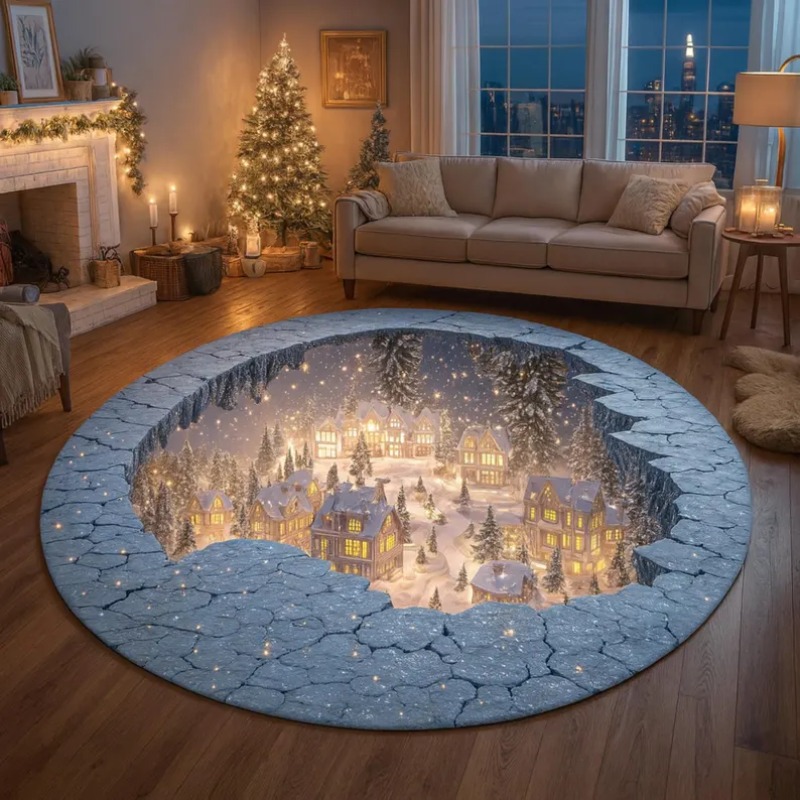 Outdoor Xmas Lighting Ideas - 3D Рождественский деревенский ковер, зимний ковер